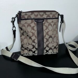 Coach Tan and Brown Signature Messenger Bag